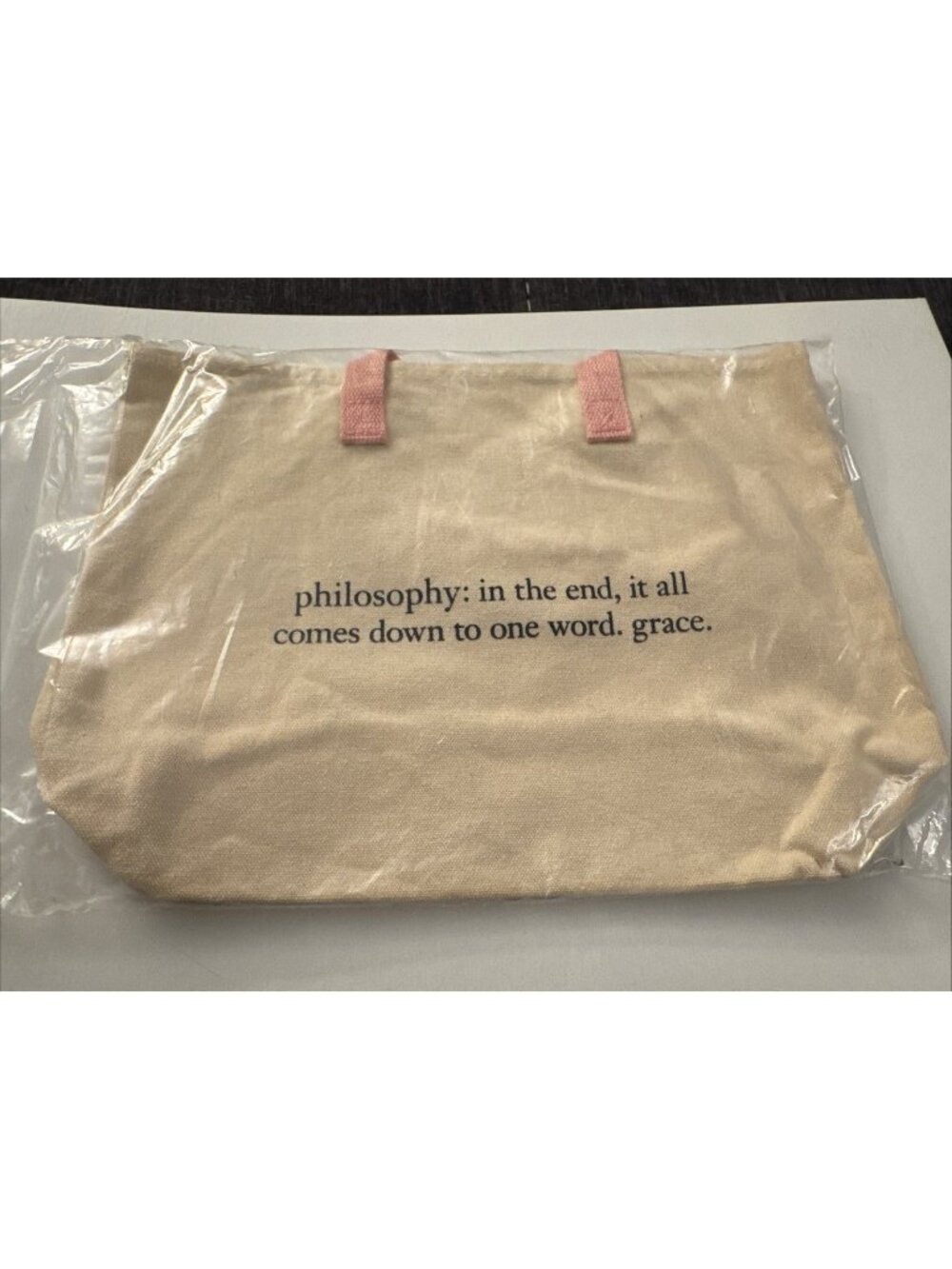 Philosophy Light Weight Canvas Bag Tote Sack New Pink B62